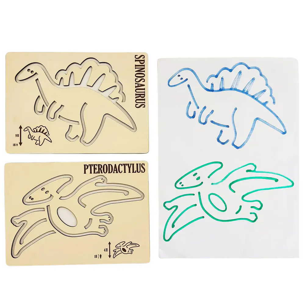 Dinosaurios - Grafo Motricidad Montessori Stencil Madera