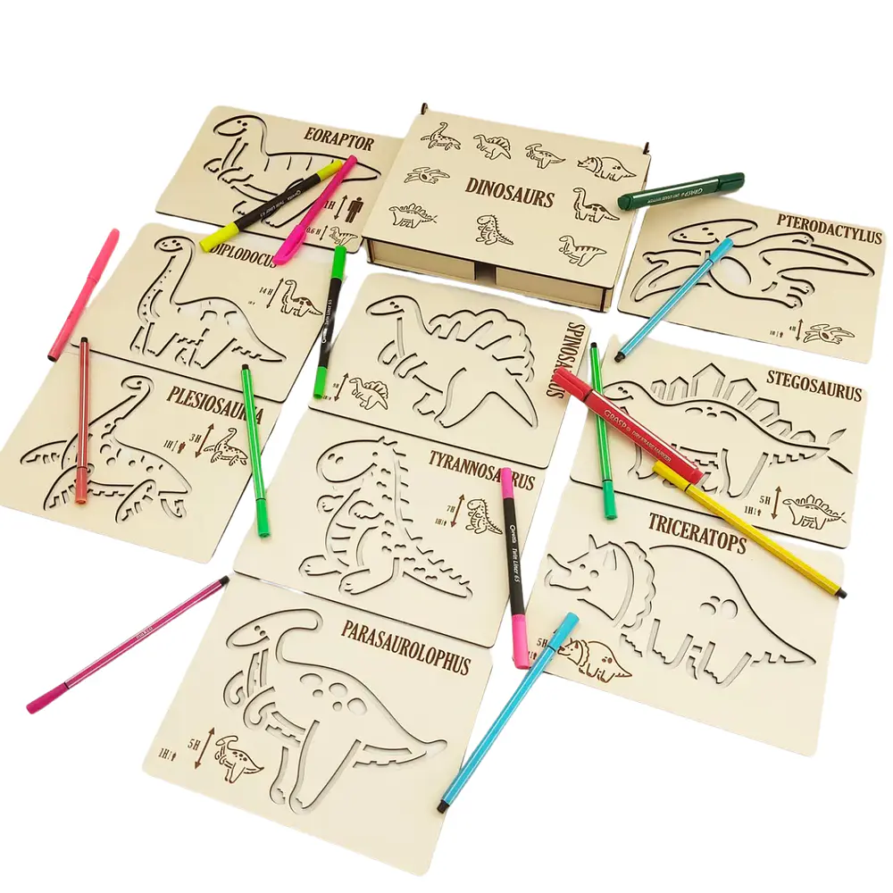 Dinosaurios - Grafo Motricidad Montessori Stencil Madera