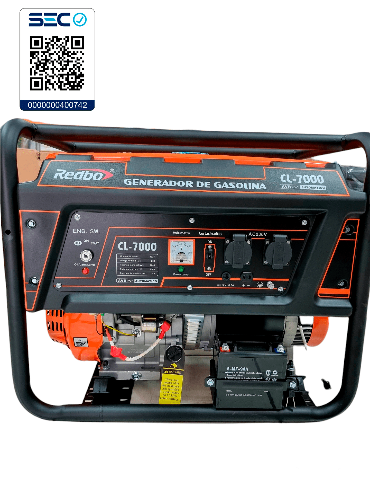 Generador Eléctrico Monofásico Redbo CL-7000 (7.5 kW Máx, Motor OHV 445cc) 3