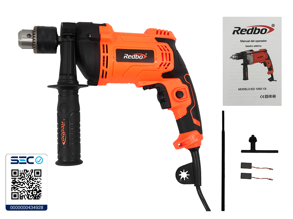 Taladro Eléctrico Redbo ED 1050-13I (1050W, Mandril 13mm) + Accesorios 1