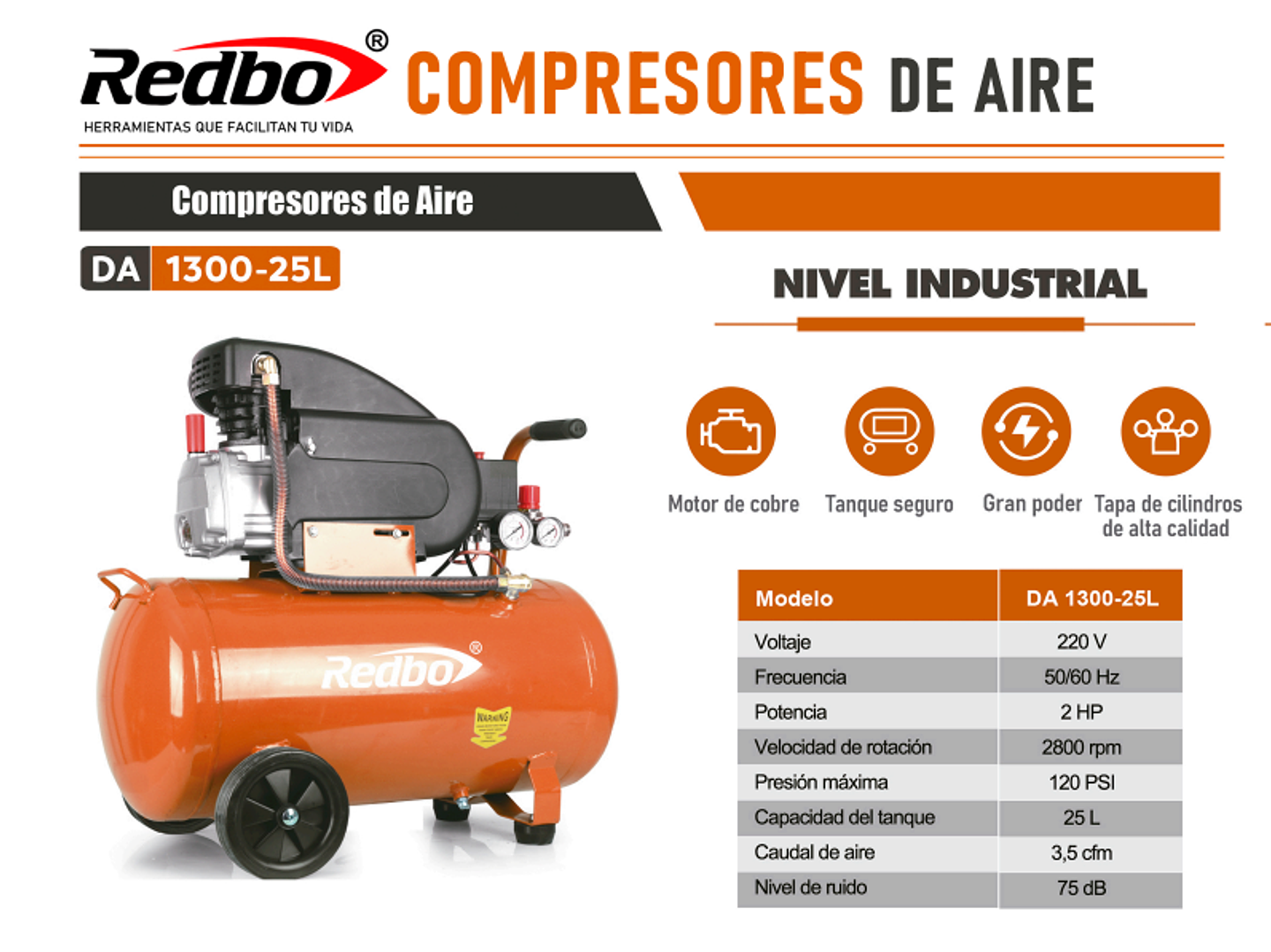 Compresor de Aire REDBO DA 1300-25L 5
