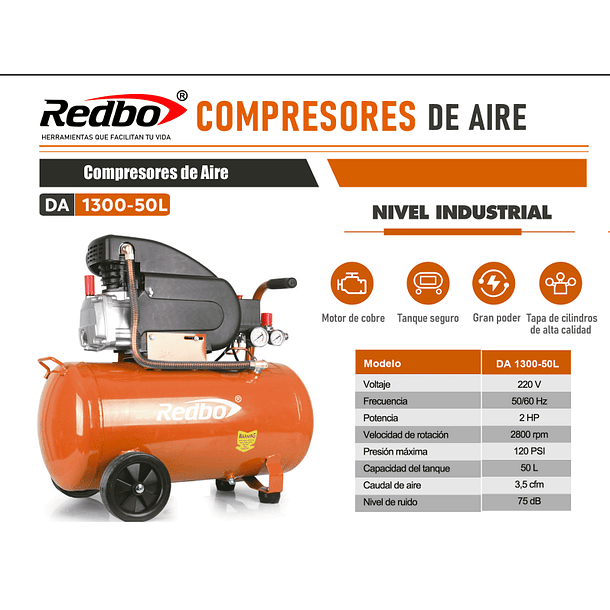 Compresor de Aire REDBO DA 1300-50L