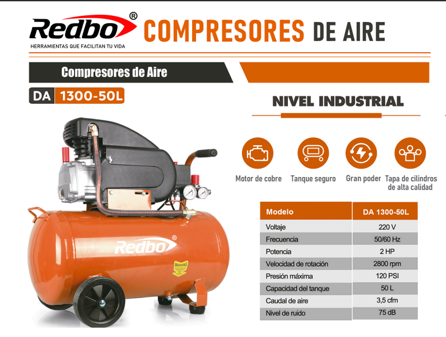 Compresor de Aire REDBO DA 1300-50L 5