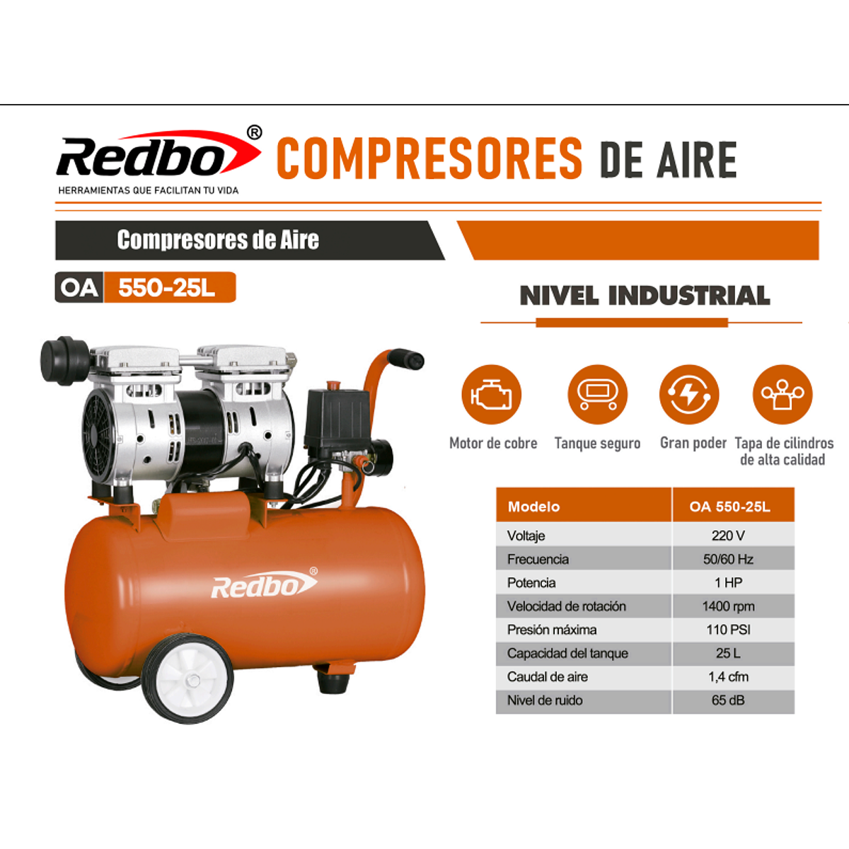 Compresor de Aire REDBO DA 1300-50L