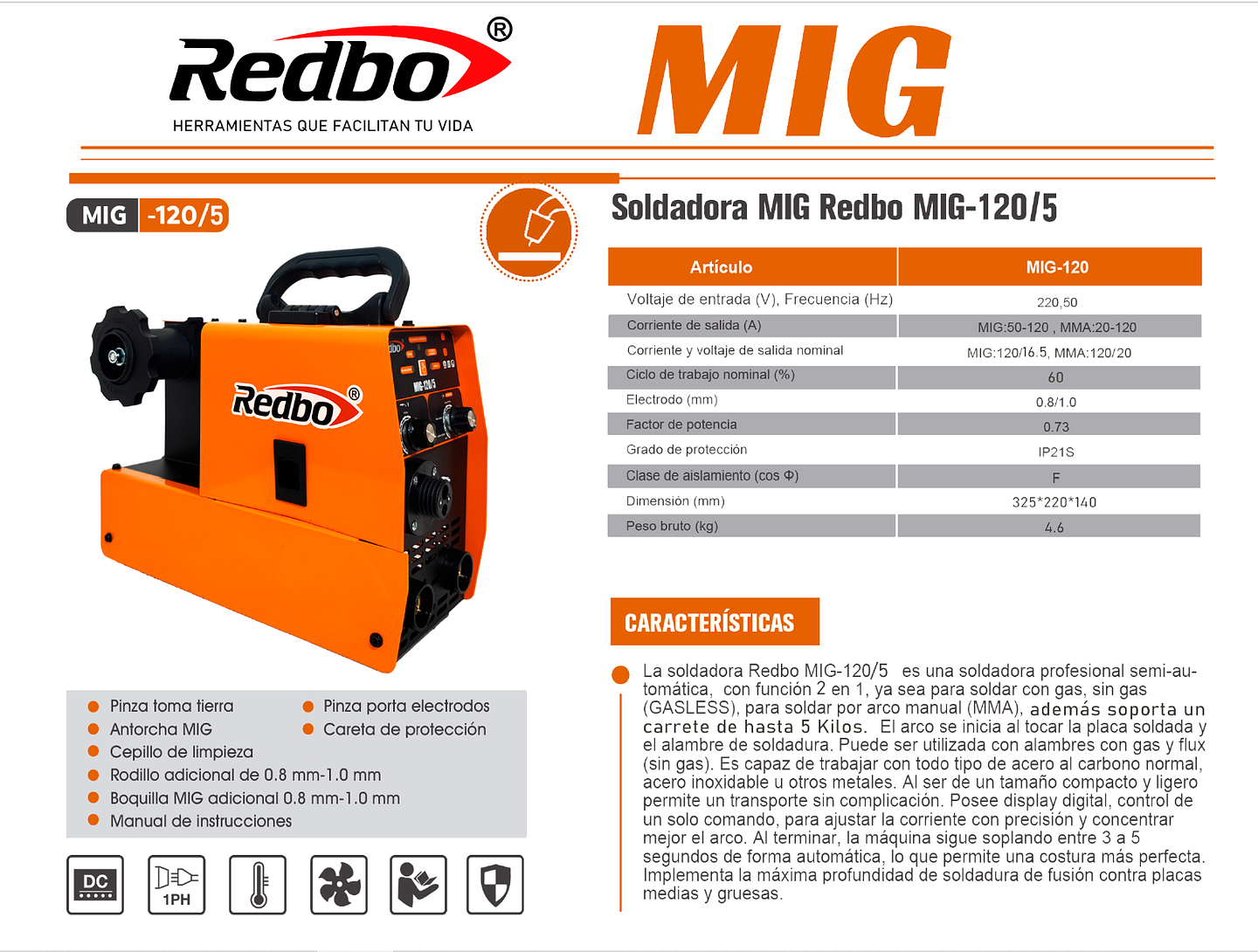 Soldadora MIG Redbo 120/5 5