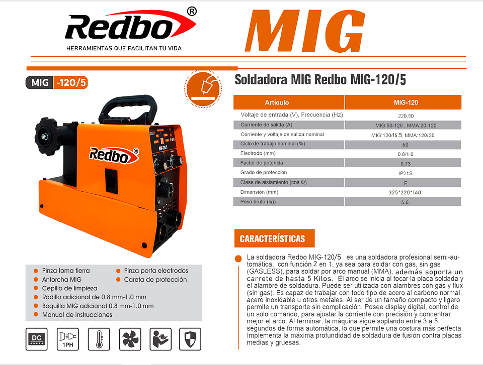 Soldadora MIG Redbo 120/5 5