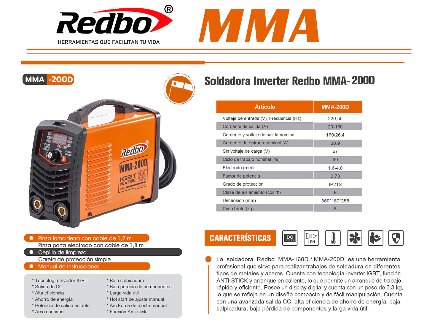 Soldadora Inverter REDBO MMA-200D 4