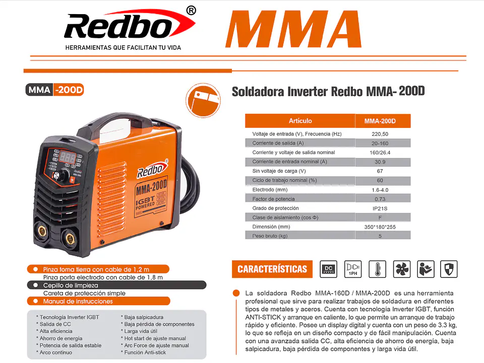 Soldadora Inverter REDBO MMA-200D 4