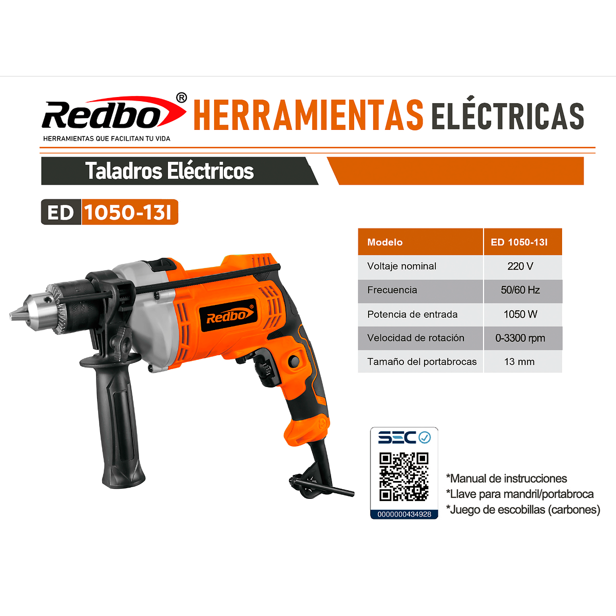 Taladro Eléctrico 710W 13mm ED710-13L Redbo