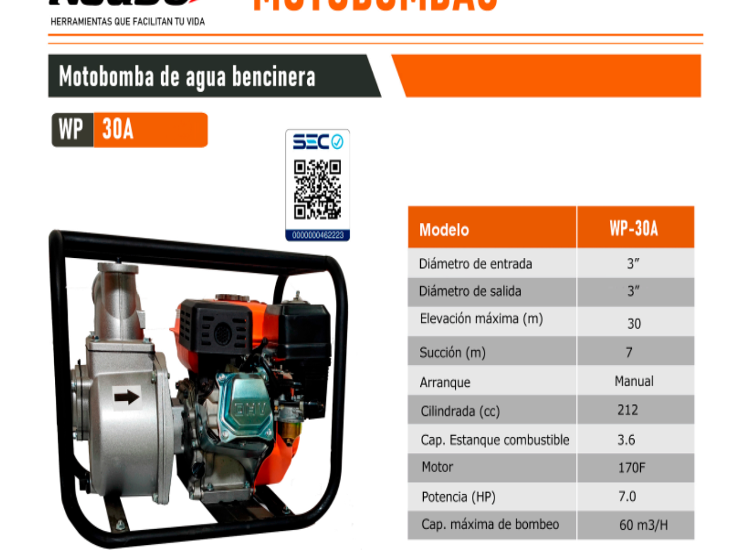 Motobomba de Agua Bencinera Redbo WP-30 (3