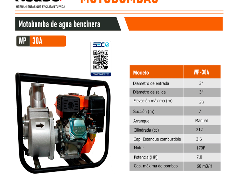 Motobomba de Agua Bencinera Redbo WP-30 (3