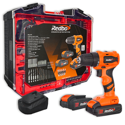 Kit Taladro Inalámbrico CD 21V-10B + 2 Baterías BA 21V-2.0 Ah + Cargador de Base BC 21.5 -2.4A + Brocas y Accesorios con Maletín de Transporte