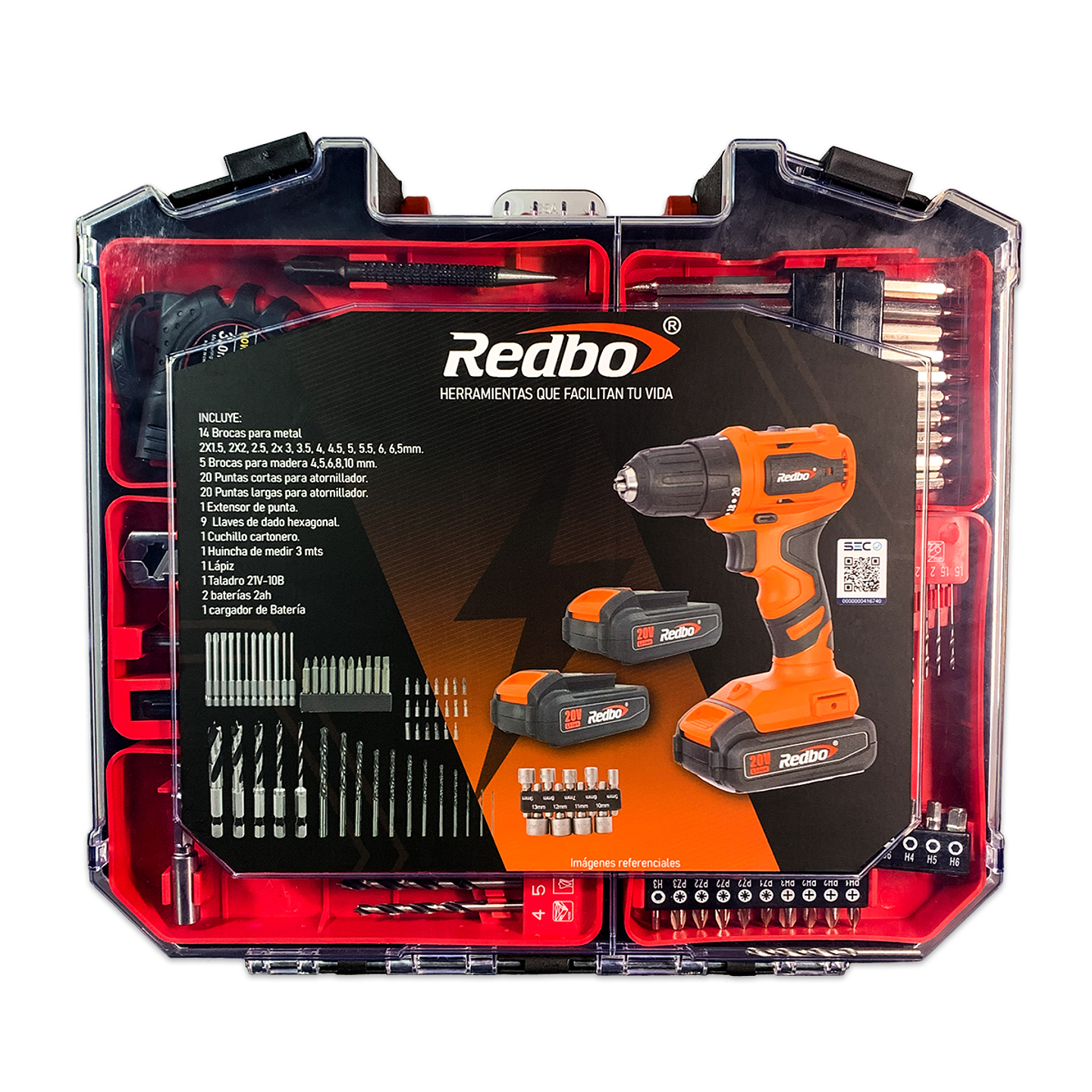 Kit Taladro Inalámbrico CD 21V-10B + 2 Baterías BA 21V-2.0 Ah + Cargador de Base BC 21.5 -2.4A + Brocas y Accesorios con Maletín de Transporte 2