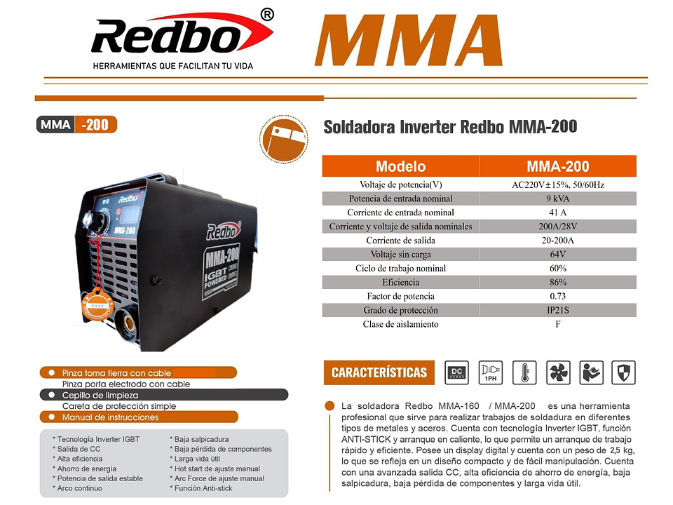 Soldadora Inverter REDBO MMA-200 NEGRA 3