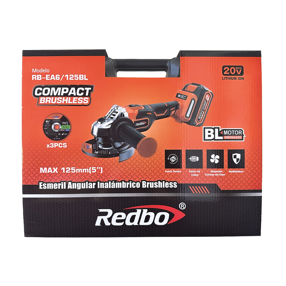 Esmeril Angular Inalámbrico Redbo 20V Brushless (RB-EA6/125BL) 4.5