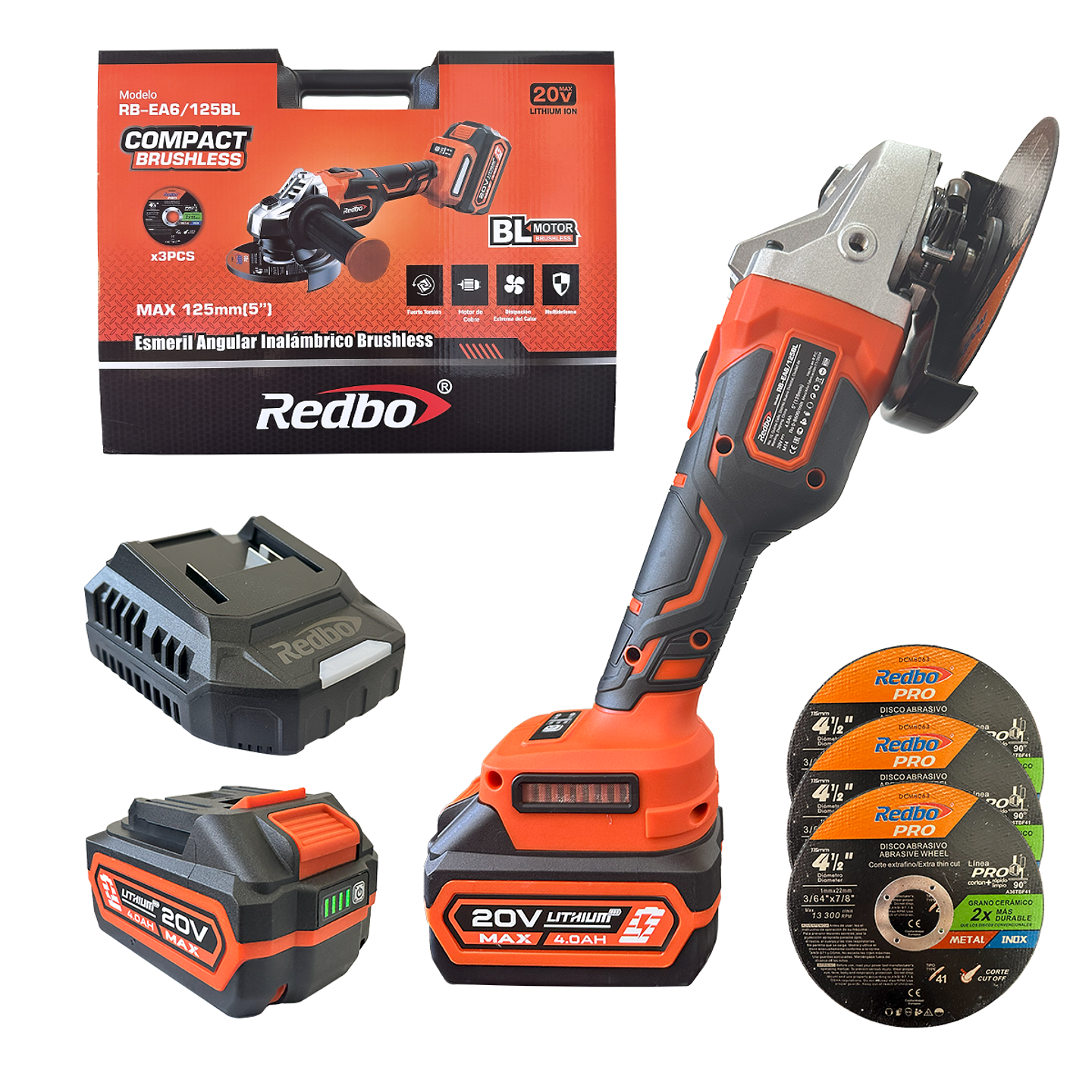 Esmeril Angular Inalámbrico Redbo 20V Brushless (RB-EA6/125BL) 4.5