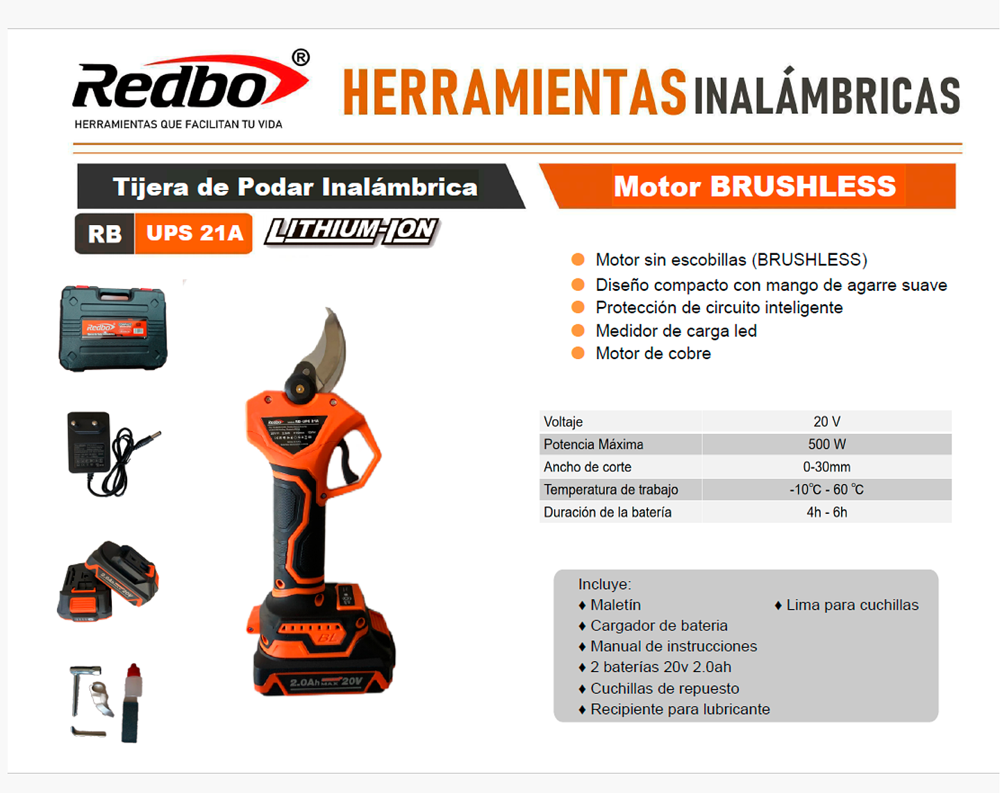 Tijera de Podar Inalámbrica RB-UPS 21A 2