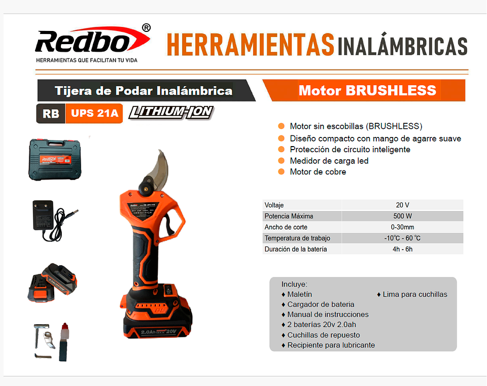 Tijera de Podar Inalámbrica RB-UPS 21A 2
