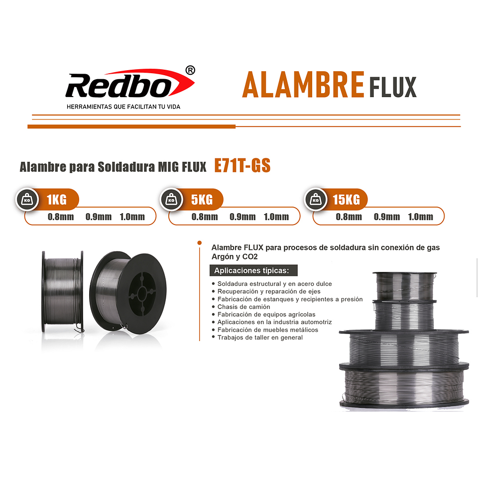 Alambre FLUX E71T-GS 0.8mm 1kg 3