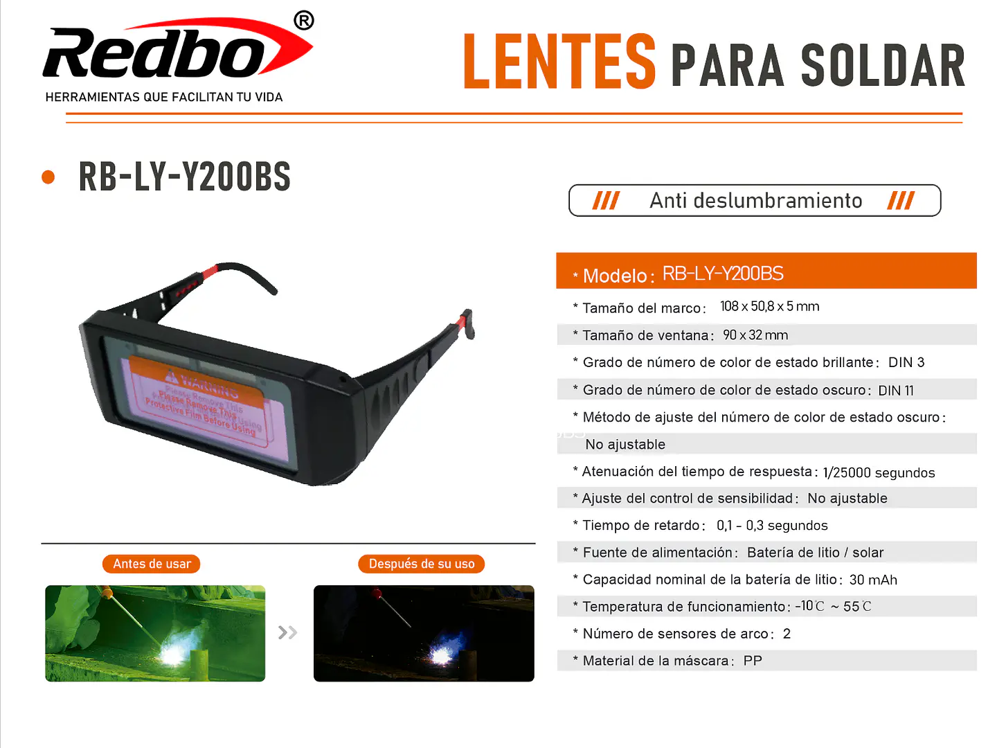 Lente de soldar Fotosensible REDBO RB-LY-Y200BS 5