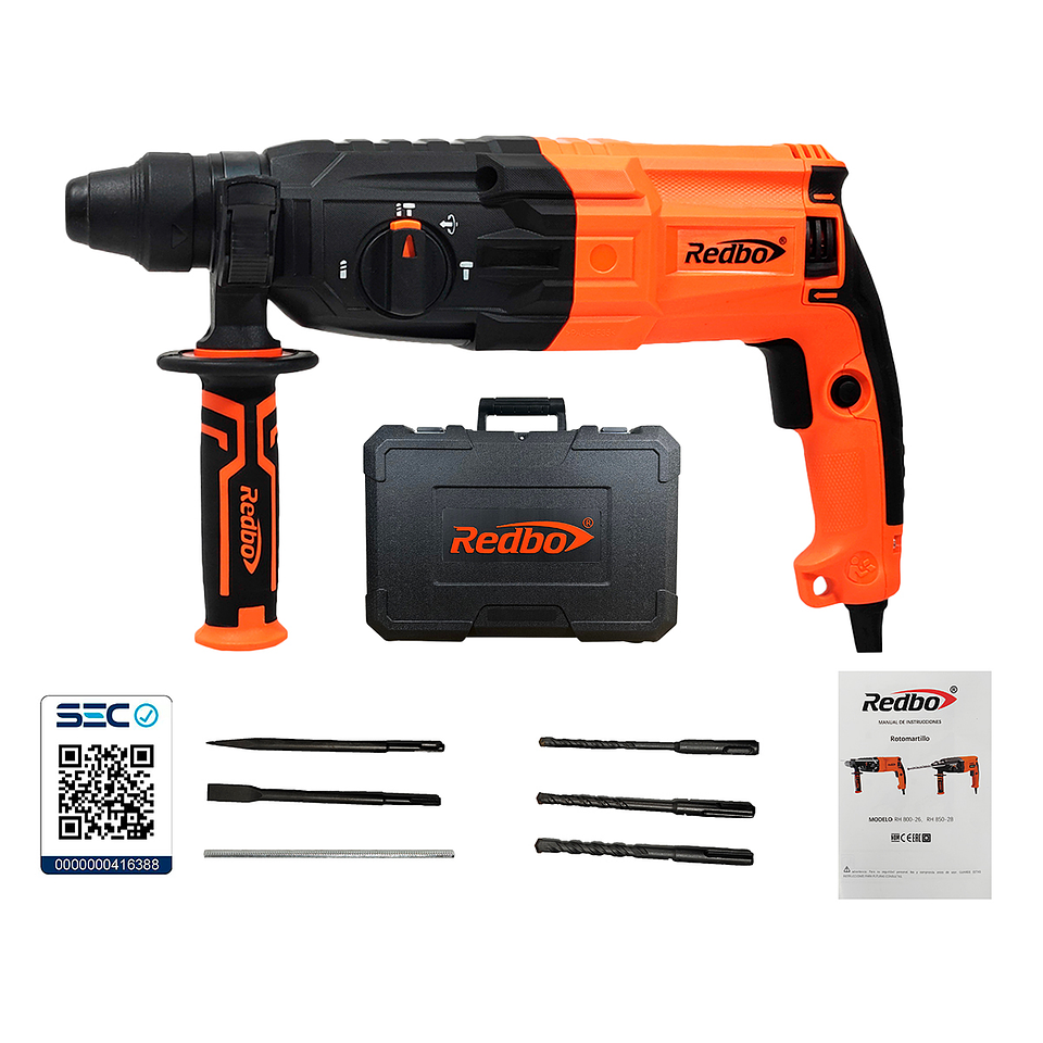 Rotomartillo Eléctrico Redbo RH 800-26 (800W, 3.0 Joules) + Maleta y Accesorios 1