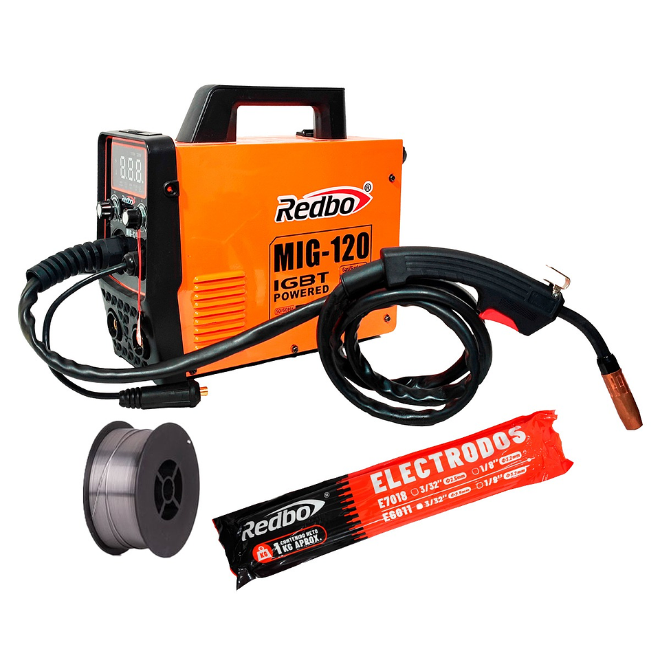 Súper Kit Soldadora Redbo MIG-120 3 en 1 + Alambre Flux 1Kg y Electrodos 1Kg 1