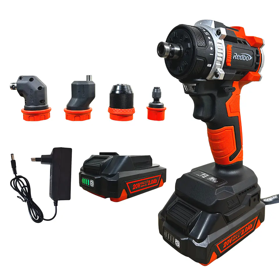 Taladro Atornillador Inalámbrico Redbo 20V Brushless Multi-Cabezal (RB-20PBLSS PLUS) + 2 Baterías y Accesorios 1