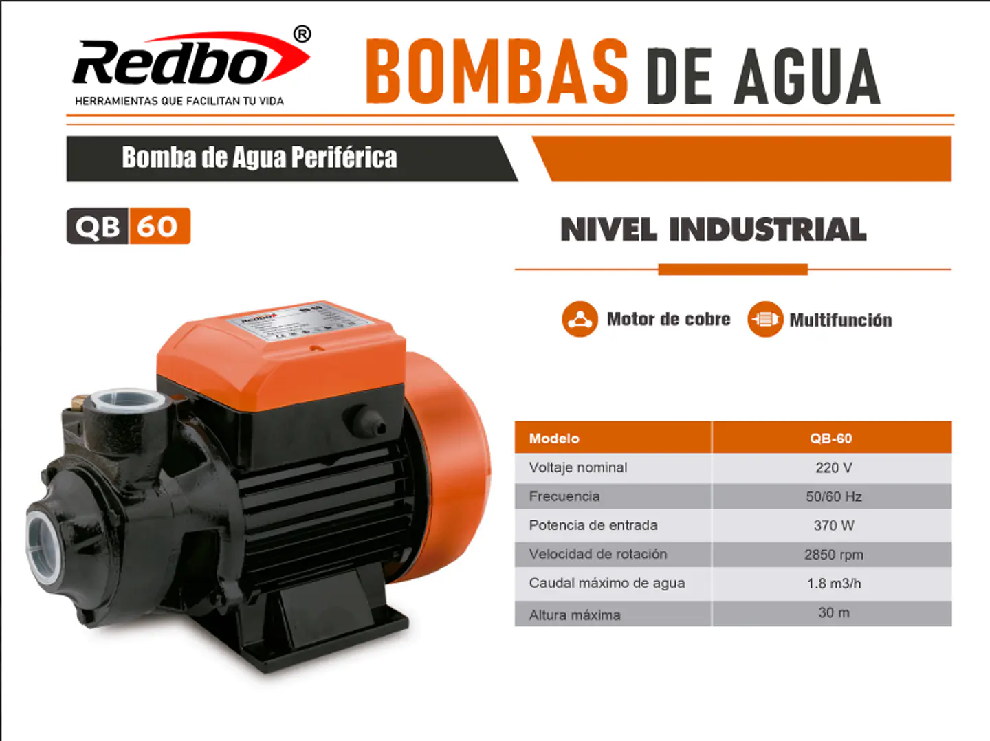 Bomba de agua Periférica QB-60 + Controlado de presion de agua  7
