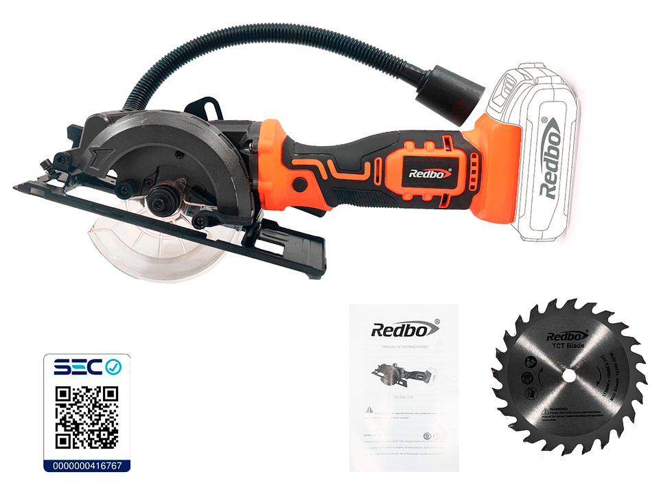Pack Mini Sierra Circular Inalámbrica Redbo CS 21V-115 (115mm, 21V) + Batería 2.0Ah, Cargador y Disco Extra 2
