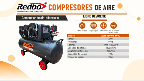 Compresor de aire silencioso REDBO ACN-1600 6HP
