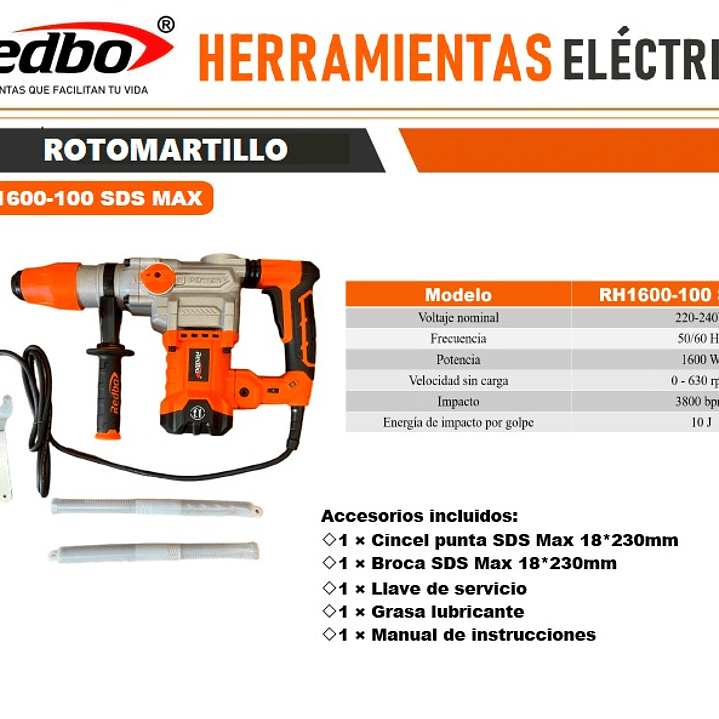  Rotomartillo Eléctrico REDBO RH 1600-100 2