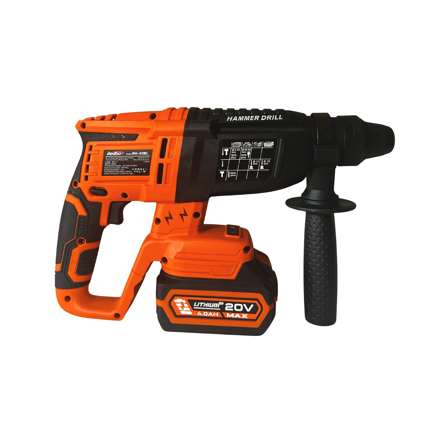 Rotomartillo Inalámbrico Redbo RB-RH20BL (20V, Motor Brushless, SDS Plus, 2.0 Joules, Kit con Batería 4Ah) 4