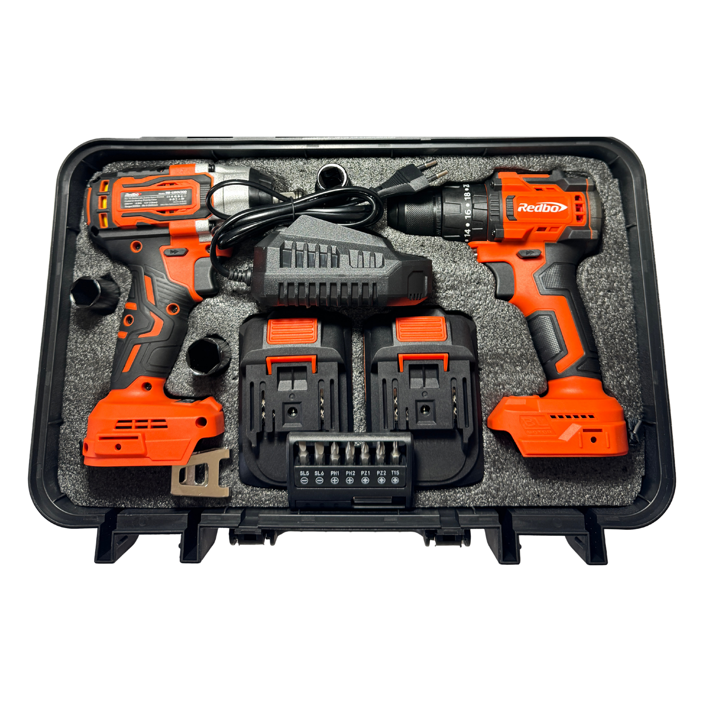 Combo Inalámbrico Brushless Redbo: Taladro Percutor + Llave de Impacto 1/2