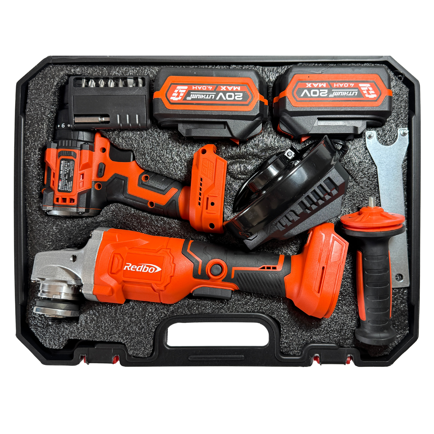 Combo Inalámbrico Brushless Redbo: Taladro Percutor + Esmeril Angular 4.5