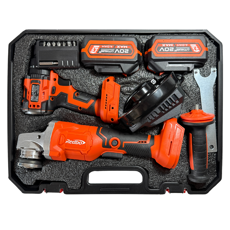 Combo Inalámbrico Brushless Redbo: Taladro Percutor + Esmeril Angular 4.5
