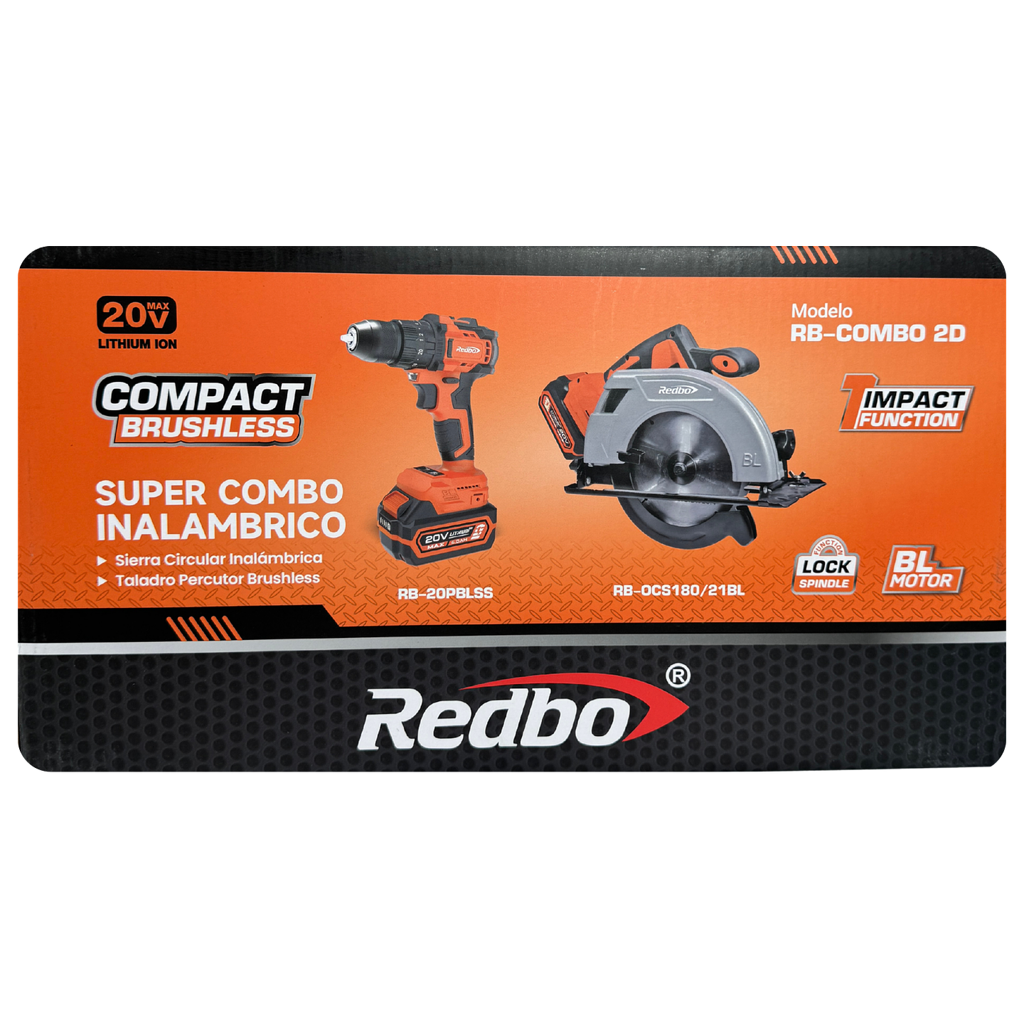 Combo Inalámbrico Brushless Redbo: Taladro Percutor + Sierra Circular 180mm (20V, 2 Baterías 4.0Ah) 2