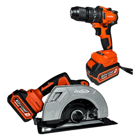 Combo Inalámbrico Brushless Redbo: Taladro Percutor + Sierra Circular 180mm (20V, 2 Baterías 4.0Ah)
