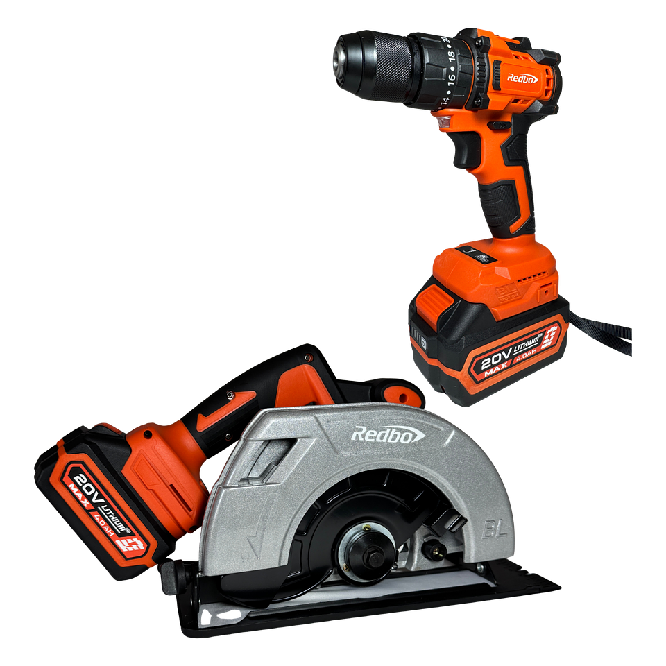 Combo Inalámbrico Brushless Redbo: Taladro Percutor + Sierra Circular 180mm (20V, 2 Baterías 4.0Ah) 1