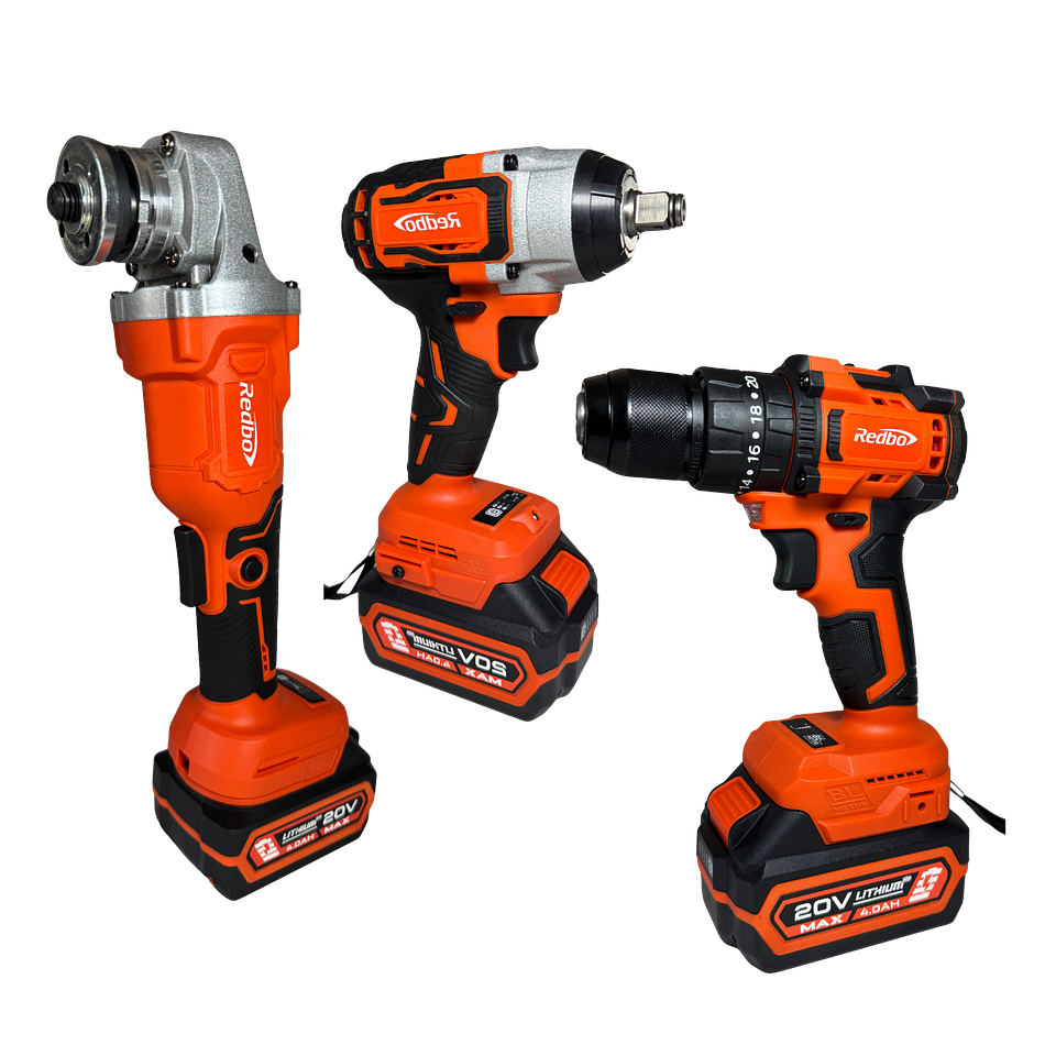 Combo Inalámbrico 3 en 1 Brushless Redbo: Taladro Percutor + Llave de Impacto + Esmeril Angular (20V, 2 Baterías 4.0Ah) 1