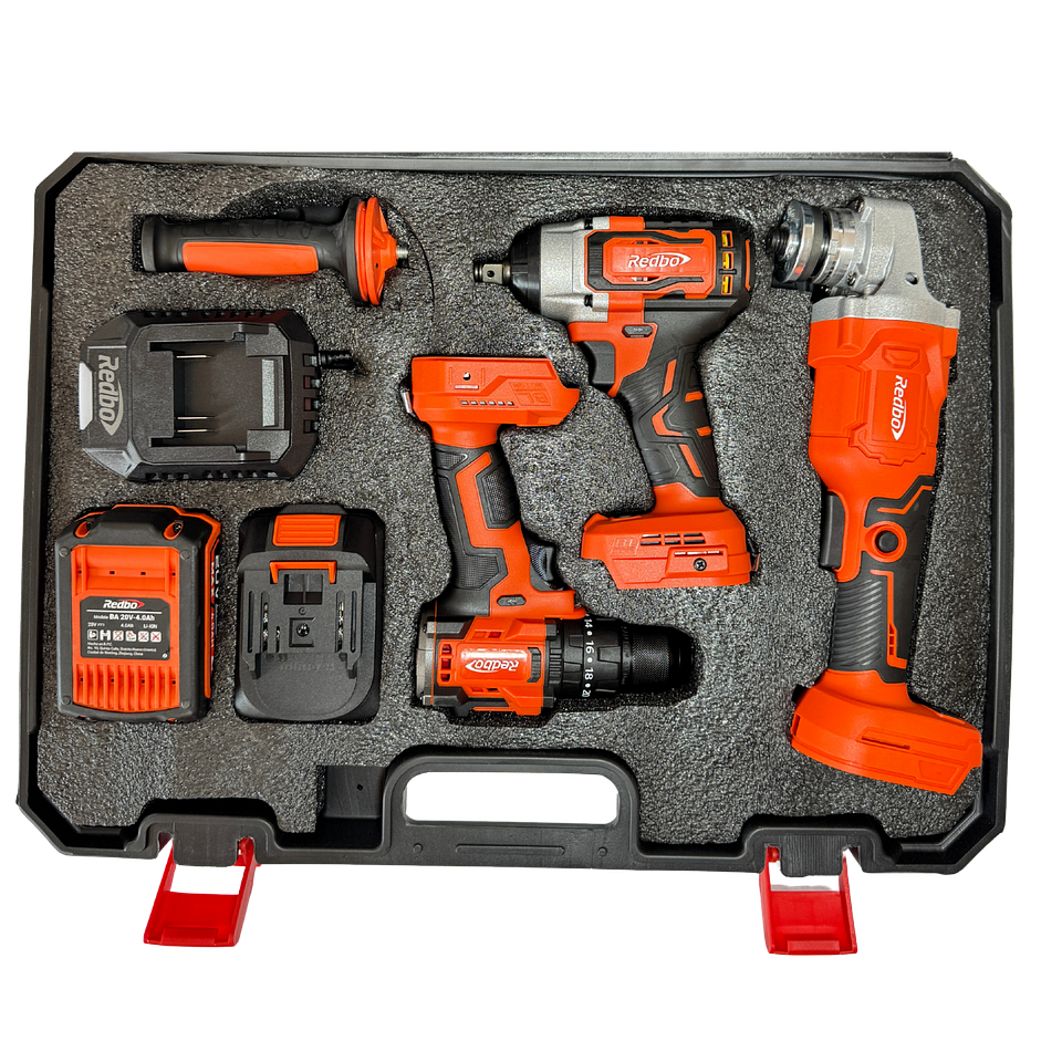Combo Inalámbrico 3 en 1 Brushless Redbo: Taladro Percutor + Llave de Impacto + Esmeril Angular (20V, 2 Baterías 4.0Ah) 3