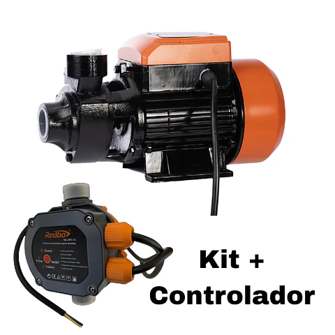 Kit Bomba de Agua Periférica Redbo QB-60 (0.5 HP, 370W, Altura 30m) + Controlador Presión 