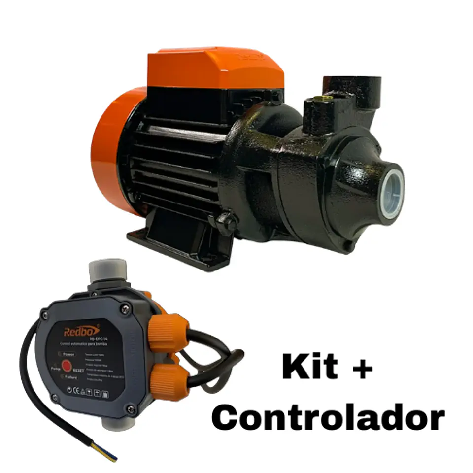 Kit Bomba de Agua Periférica Redbo QB-80 (1.0 HP, 750W, Altura Máxima 63m) + Controlador Presión 1