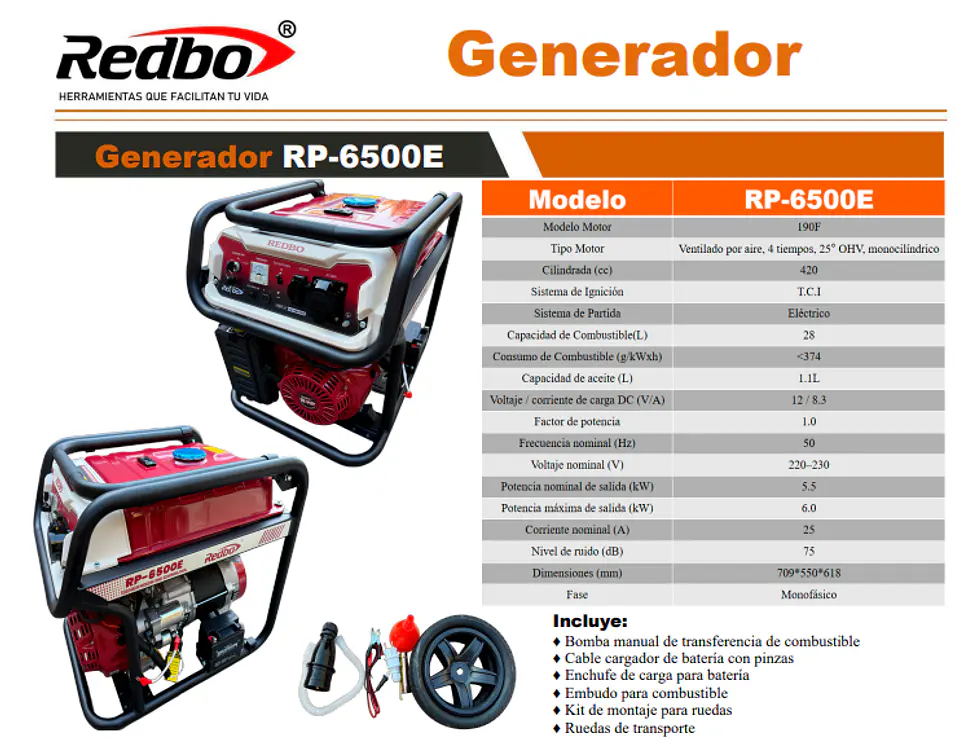 Generador Redbo RP-6500E 2