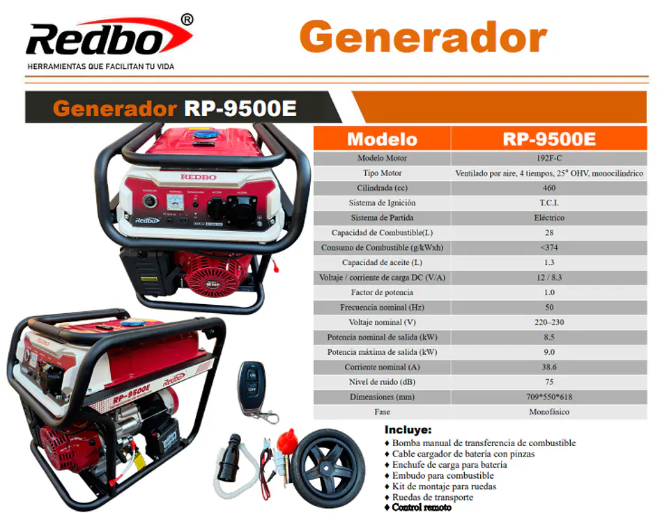 Generador Redbo RP-9500E 2