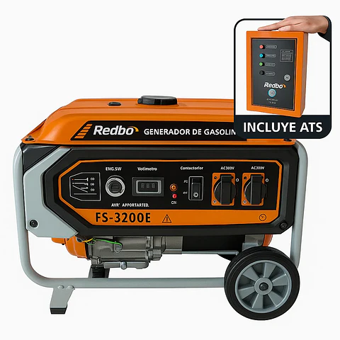 Generador a Gasolina Redbo FS-3200E "Power Guard 3000" (3.0 kW, Partida Eléctrica + Sistema ATS)
