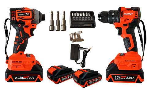 Combo Inalámbrico Brushless Redbo: Taladro  + Llave de Impacto 1/2" (20V, 2 Baterías 2.0Ah, Maletín)