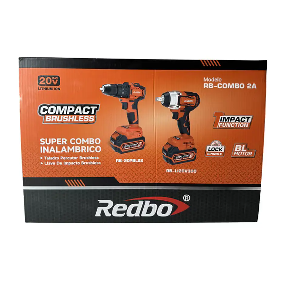 Combo Inalámbrico Brushless Redbo: Taladro  + Llave de Impacto 1/2
