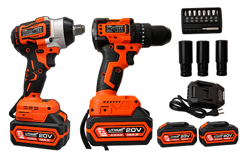 Combo Inalámbrico Brushless Redbo: Taladro  + Llave de Impacto 1/2" (20V, 2 Baterías 4.0Ah, Maletín