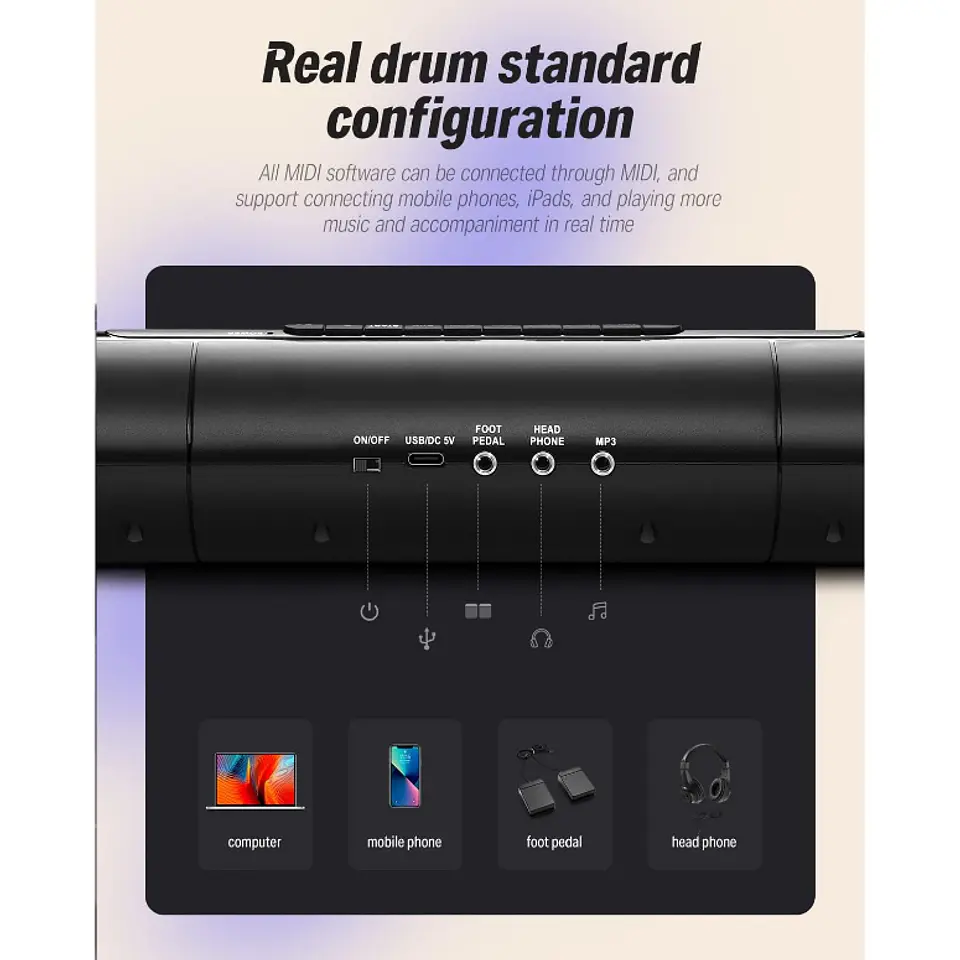 Batería Electrónica Donner DED-20 Portátil con MIDI USB y Parlantes 3