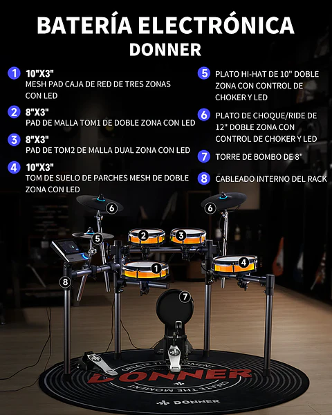 Batería Electrónica Donner BackBeat Profesional Pantalla Táctil 7